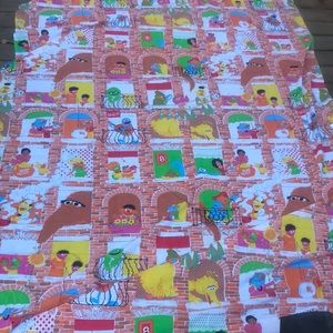 Vintage Sesame Street Flat Sheet Twin Bed Bedding Bedsheet